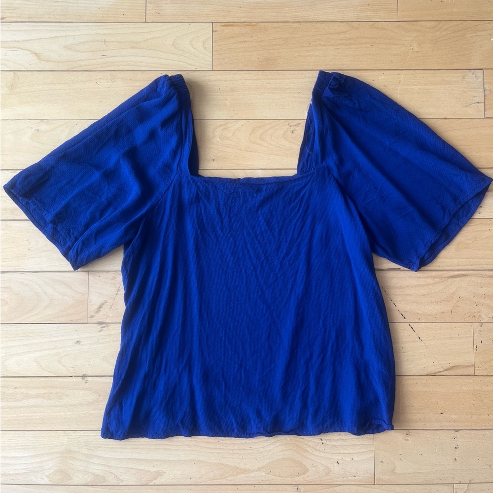 a new day Square-Neck Flutter Sleeve Top in Cobalt Blue